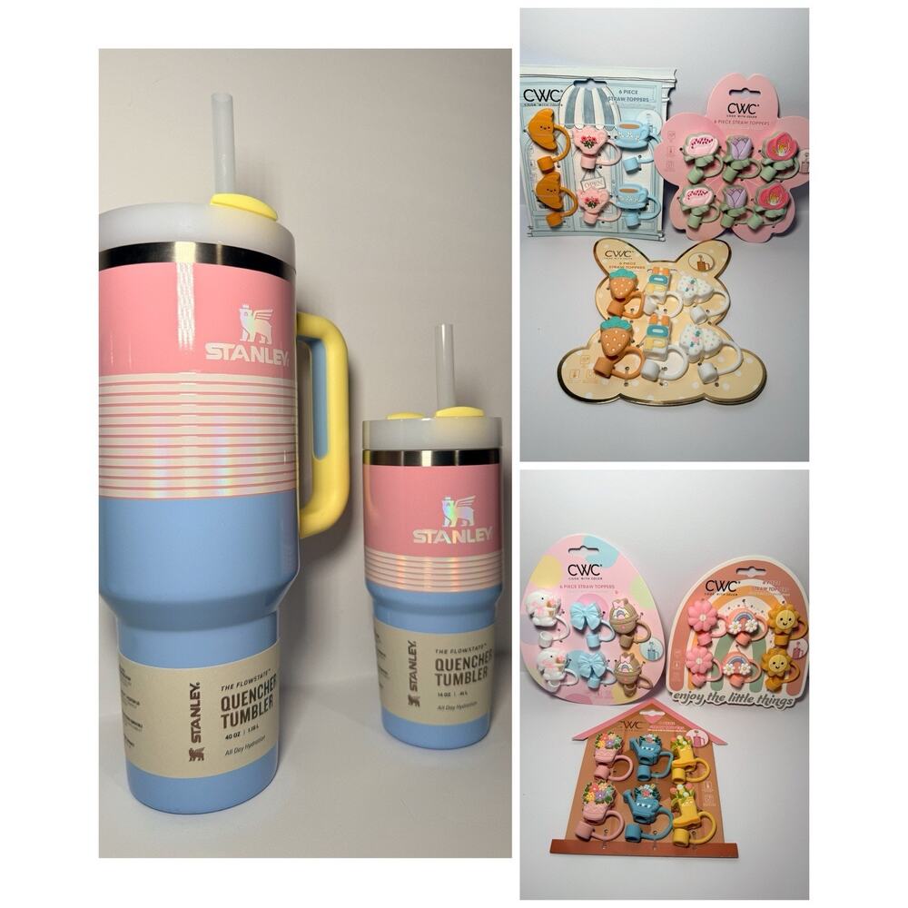 Stanley Easter Holiday PASTEL POP 40oz/20oz Tumbler Set BNWT + Straw Toppers Set